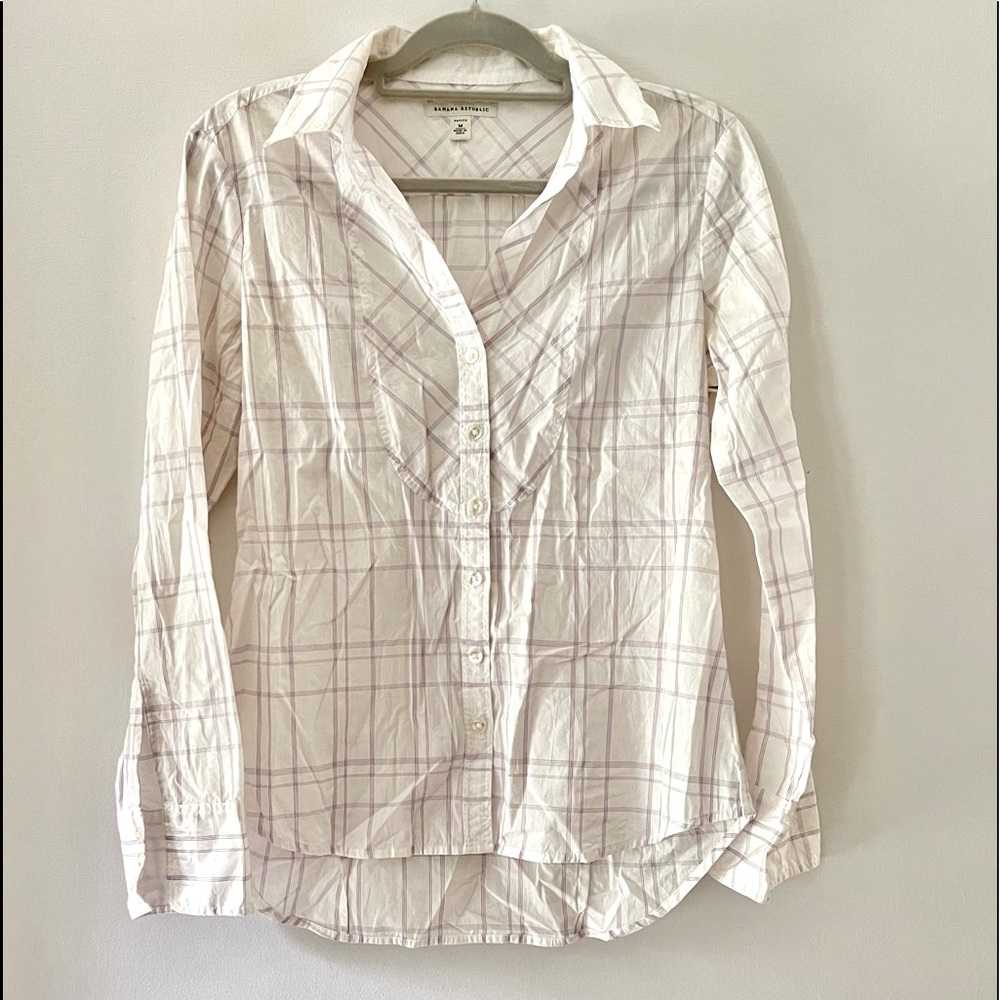 Y2K 00s White patterned cotton collared shirt Banana Republic purple button down